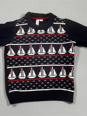 Janie and Jack Navy, White & Red Sailboat Knit Sweater